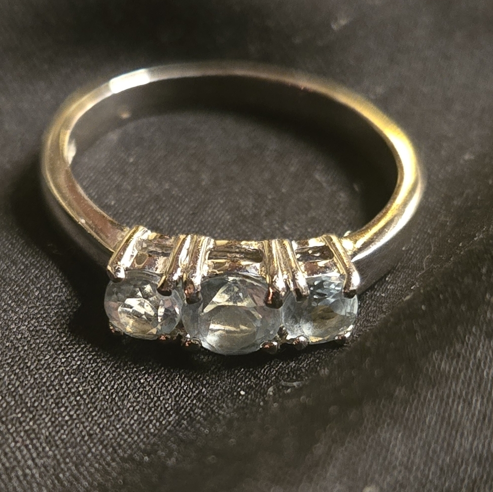 🔥3/15$ Silver-Tone Three Stone Blue Ring | Minimal Vintage Style